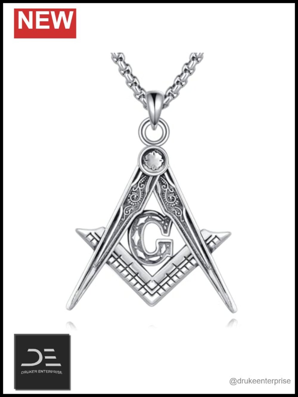 Masonic Necklace 925 Sterling Silver Freemason Pendant Necklace